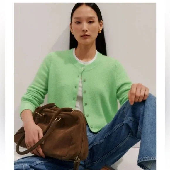 ME+EM Responsible Alpaca Wool Crop Cardigan Green Women’s Size Large - Picture 5 of 11